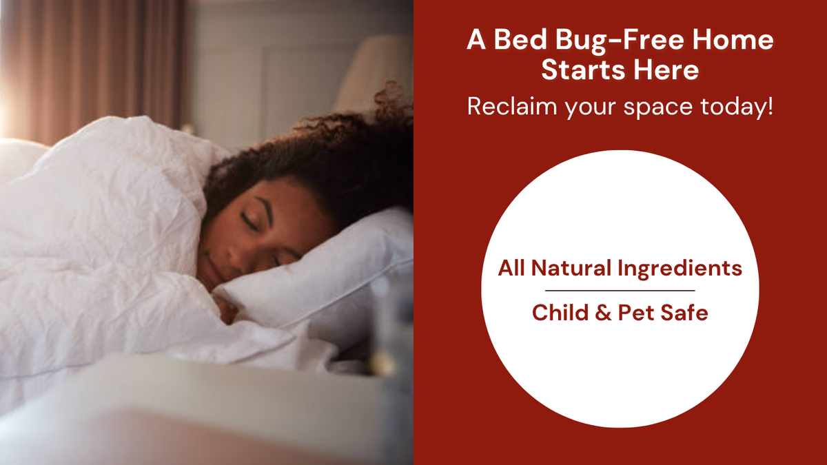 Woman sleeping peacefully in white bedding. A Bed Bug-Free Home Starts Here. Reclaim your space today! All Natural Ingredients, Child & Pet Safe.
